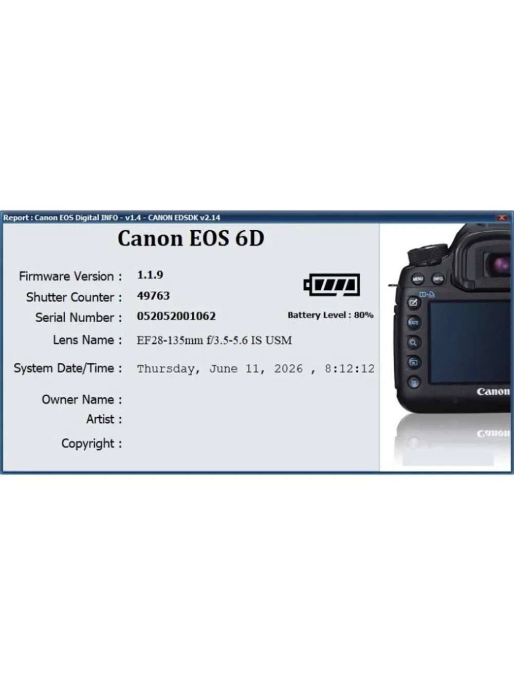 Canon EOS 6D DSLR Camera 20.2MP Canon 28-135mm Lens Full Frame WiFi GPS 64GB SD